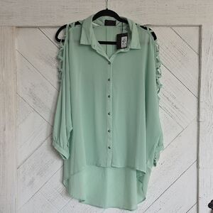 Primark Light Green Blouse with Cut-Out Sleeves